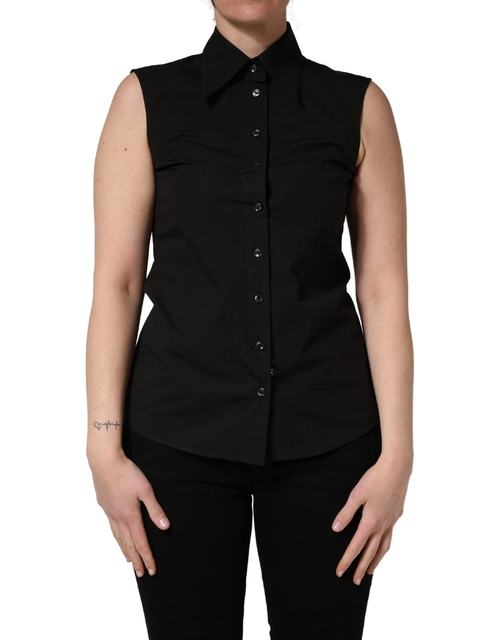 Dolce & Gabbana Black Cotton Sleeveless Collared Blouse Top - Eljoys Fashion 