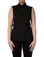 Dolce & Gabbana Black Cotton Sleeveless Collared Blouse Top - Eljoys Fashion 