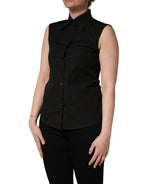 Dolce & Gabbana Black Cotton Sleeveless Collared Blouse Top - Eljoys Fashion 
