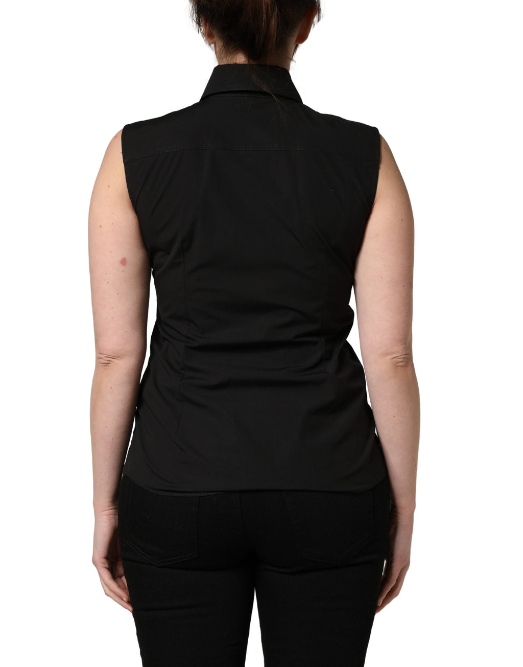 Dolce & Gabbana Black Cotton Sleeveless Collared Blouse Top - Eljoys Fashion 