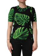 Dolce & Gabbana Black Philodendron Print Silk Blouse Top - Eljoys Fashion 