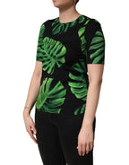Dolce & Gabbana Black Philodendron Print Silk Blouse Top - Eljoys Fashion 