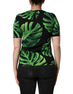 Dolce & Gabbana Black Philodendron Print Silk Blouse Top - Eljoys Fashion 