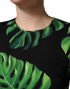 Dolce & Gabbana Black Philodendron Print Silk Blouse Top - Eljoys Fashion 