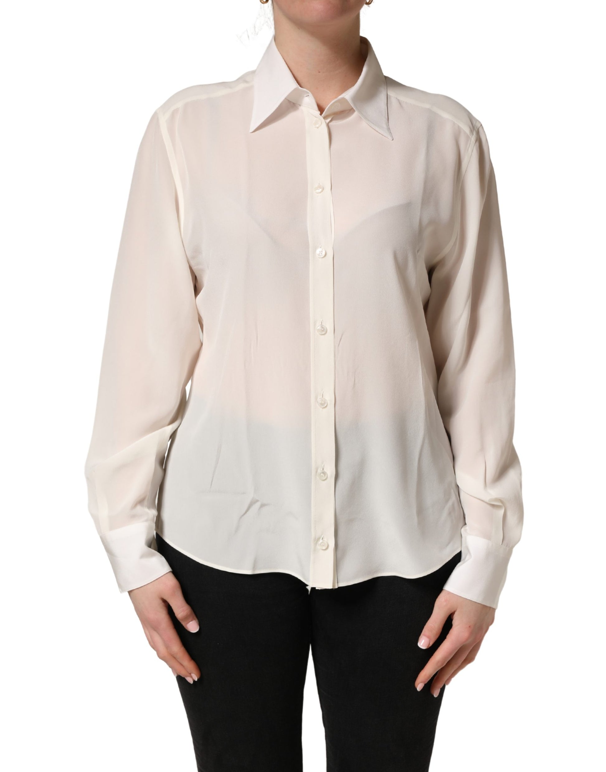 Dolce & Gabbana Off White Collared Long Sleeves Blouse Top Dolce & Gabbana