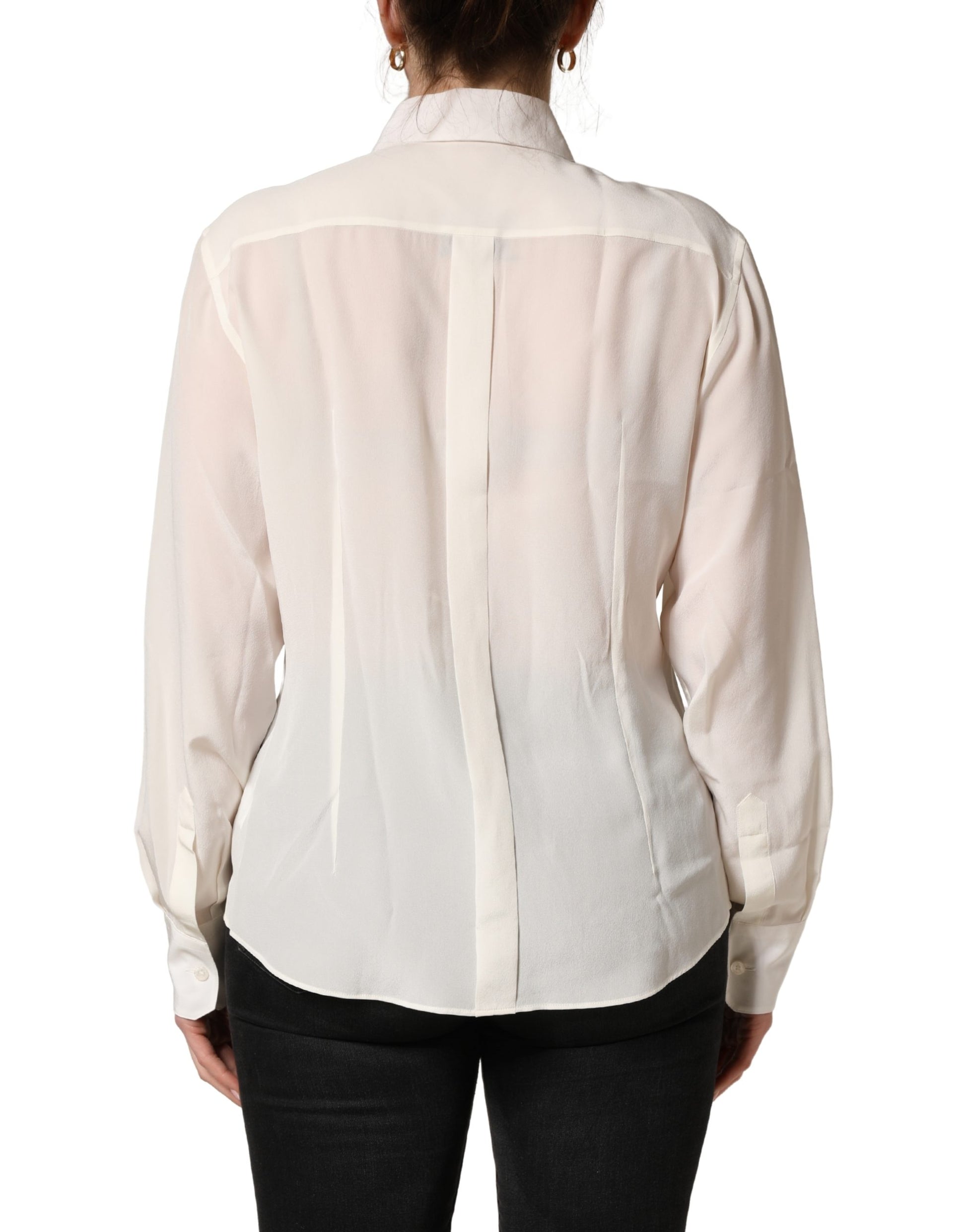 Dolce & Gabbana Off White Collared Long Sleeves Blouse Top Dolce & Gabbana