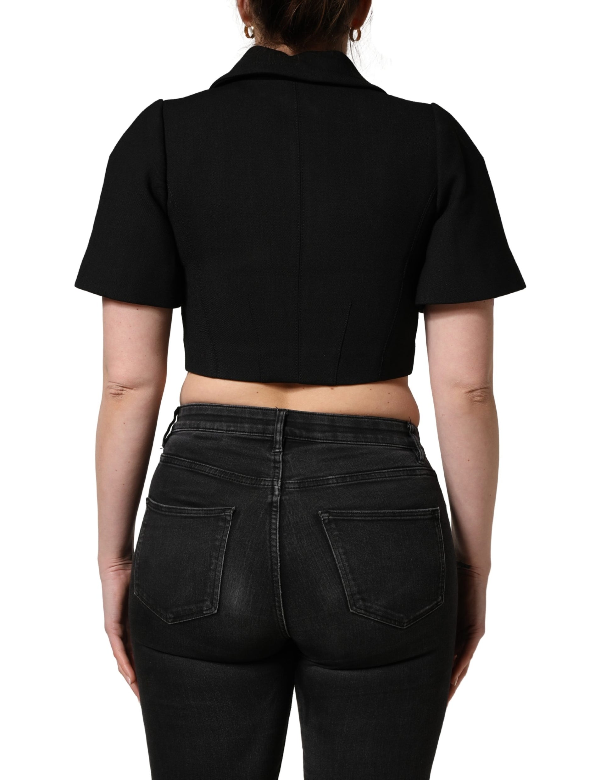 Dolce & Gabbana Black Collared Short Sleeves Cropped Blouse Top Dolce & Gabbana