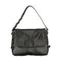 Desigual black polyurethane women's backpack with adjustable straps and zipper compartments, stylish and functional for everyday use.