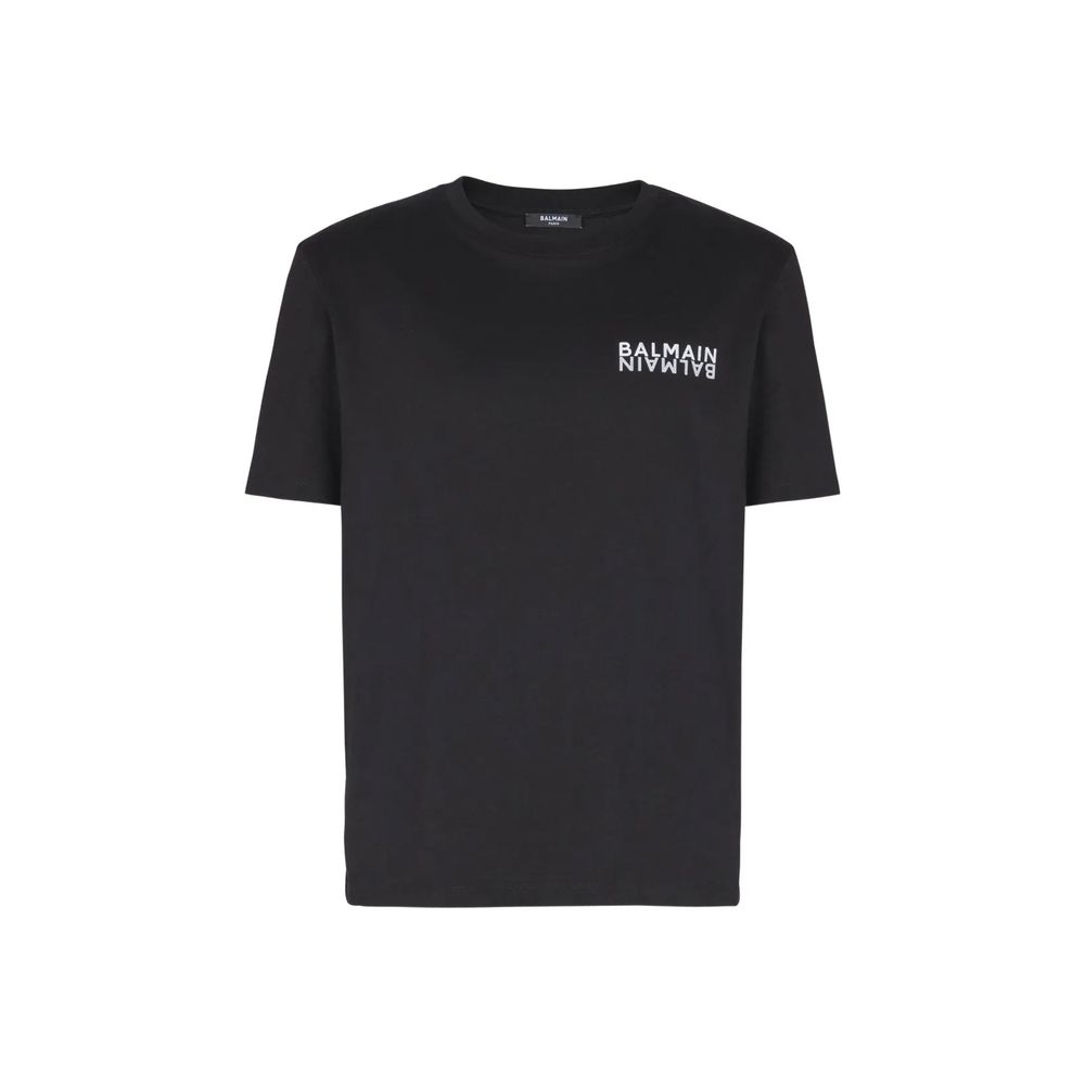 Balmain black cotton T-shirt with classic crew neck and short sleeves, featuring subtle branding details.