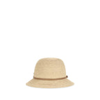 Helen Kaminski beige raffia hat with wide brim and woven texture, perfect for sun protection and stylish summer wear.