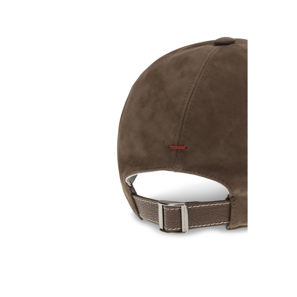 Brunello Cucinelli Brown Calf Leather Bos Taurus Cap Baseball Hat