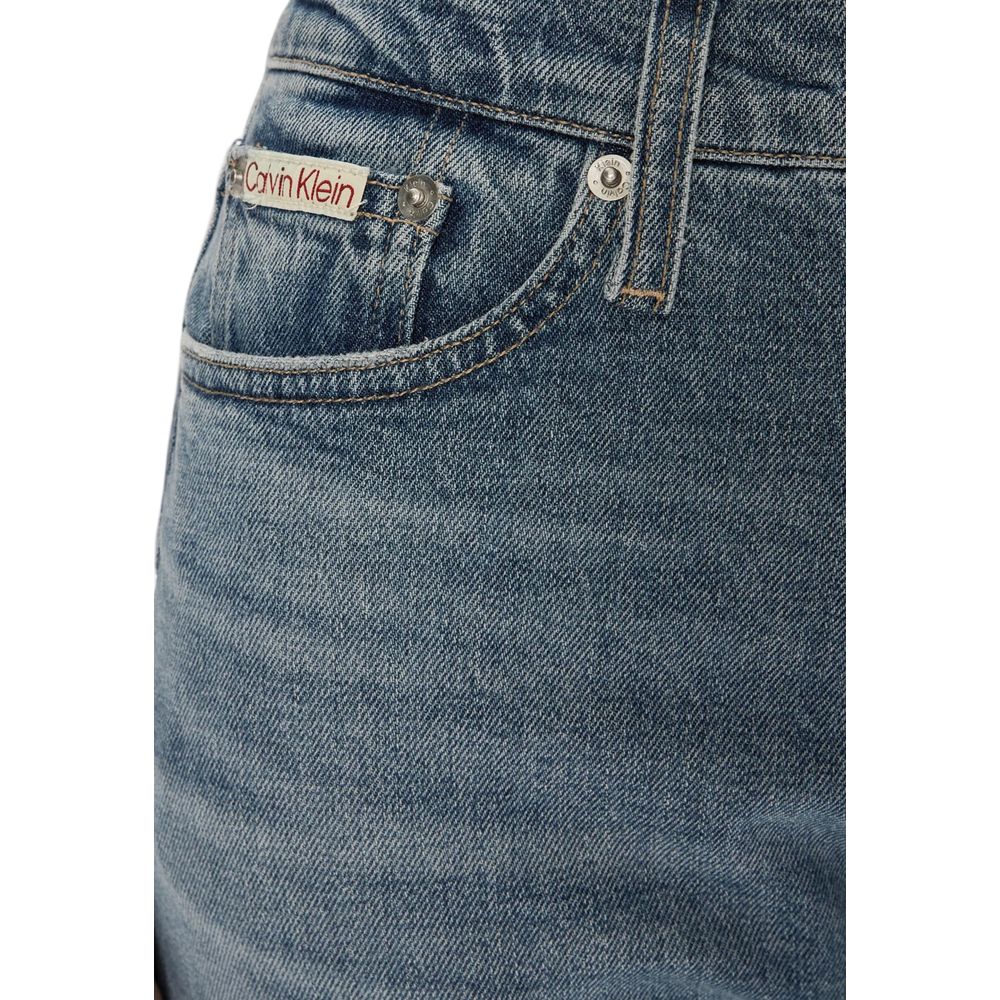 Blue cotton skinny jeans by Calvin Klein Jeans displayed on a model showcasing a fitted silhouette and classic denim style.