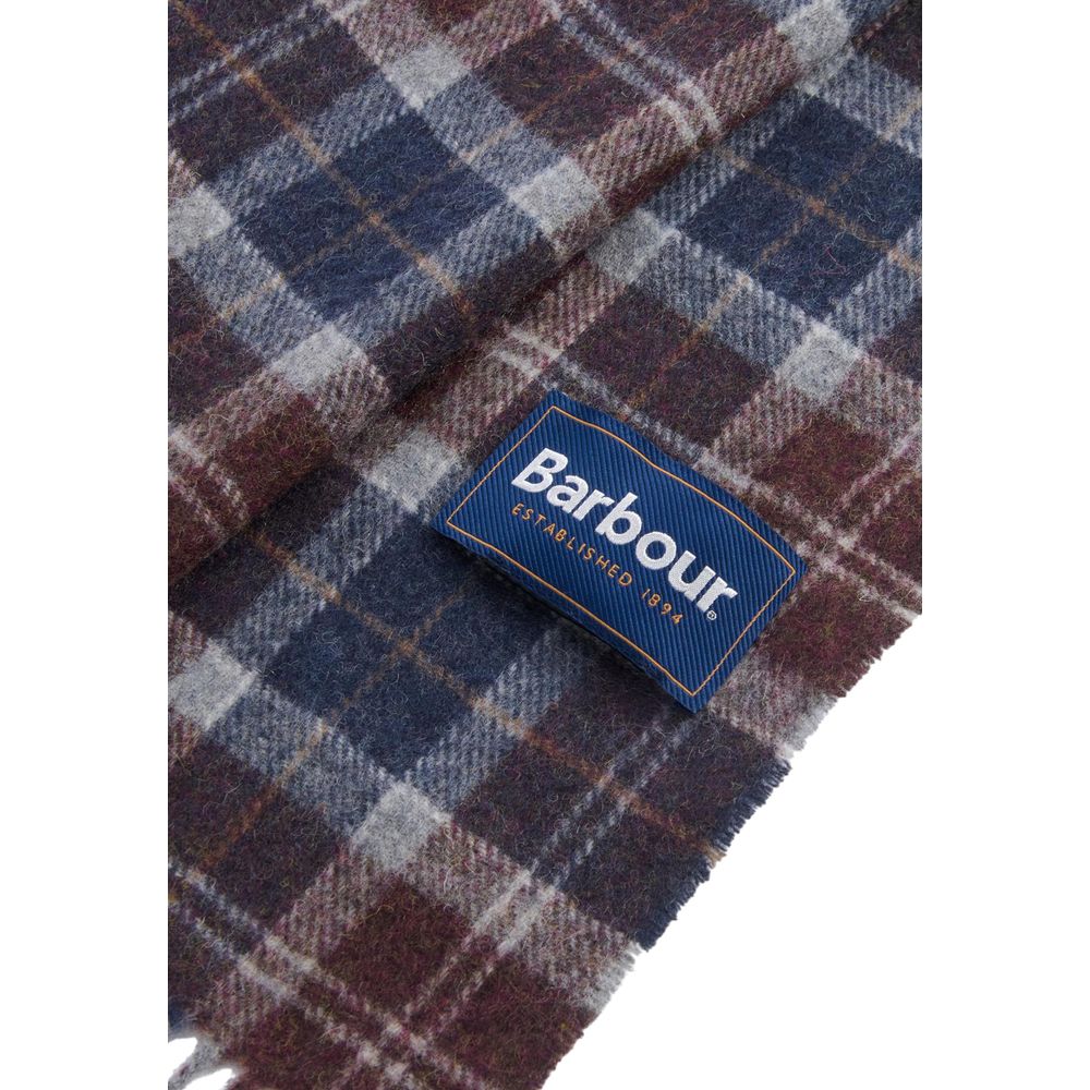Barbour bicolor wool scarf with striped pattern, soft textured fabric, and fringed edges, designed for warmth and style.