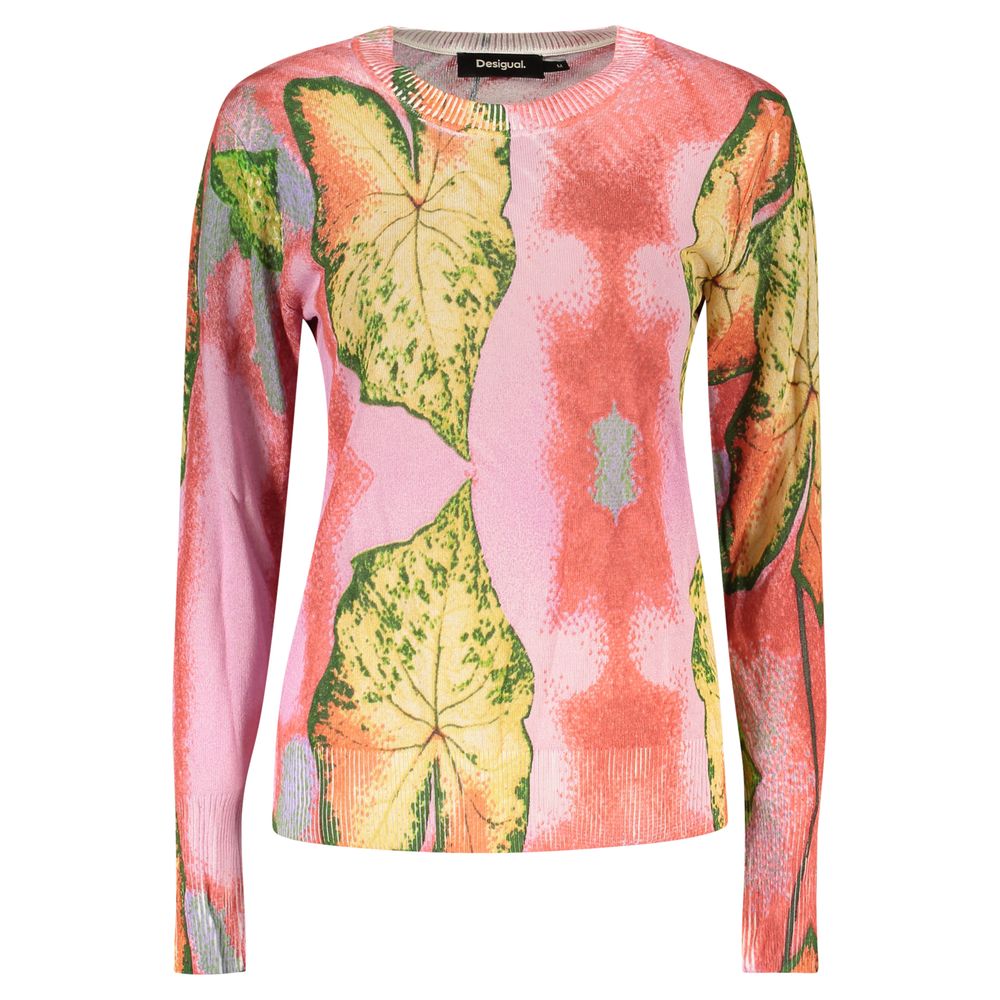 Desigual Rosa viscose women's sweater featuring a relaxed fit with vibrant pink color and soft fabric for casual wear.
