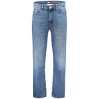 Tommy Hilfiger men's cotton blue jeans with classic five-pocket design and waist button closure.