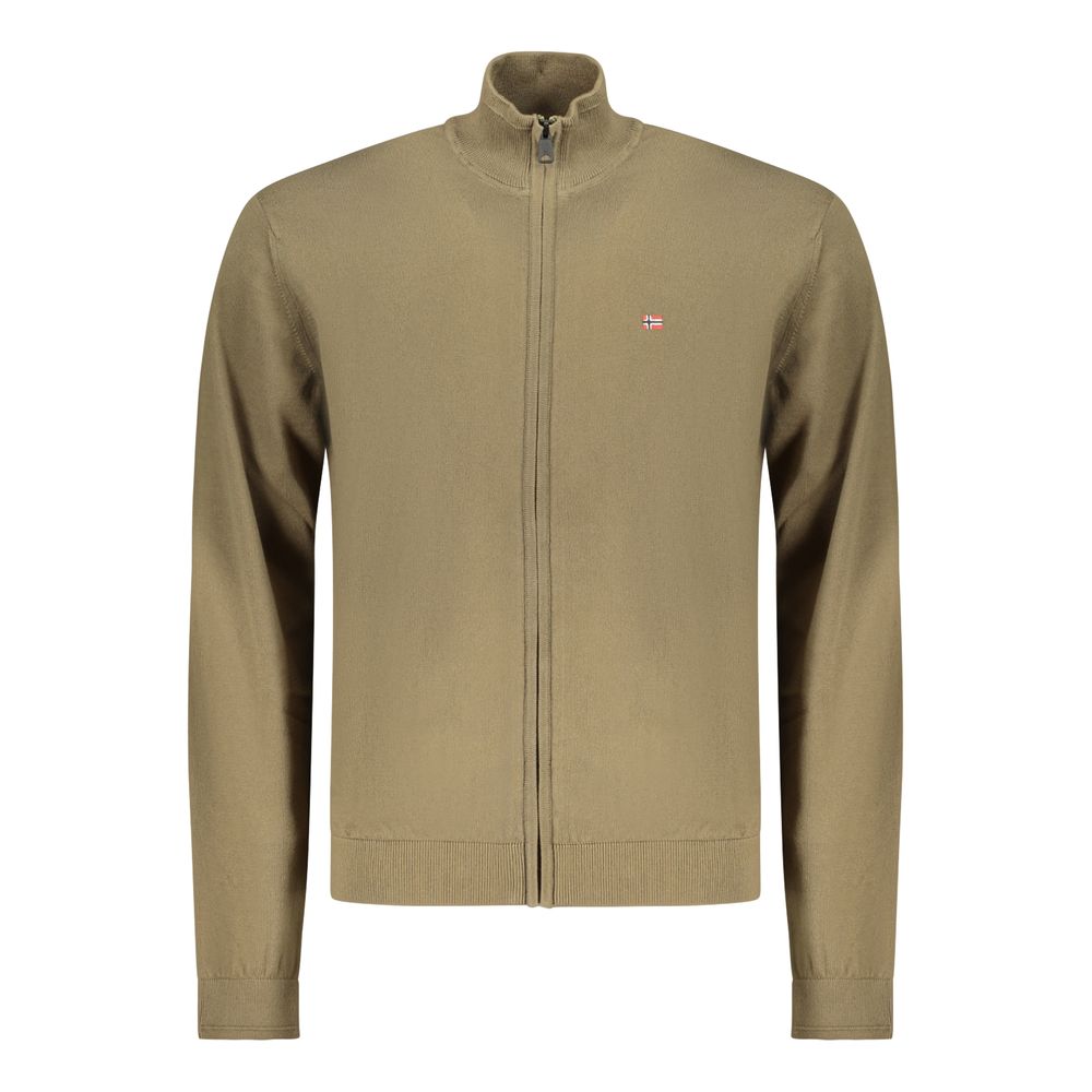 Men's green Napapijri cotton cardigan with front button closure and ribbed cuffs, casual and comfortable for everyday wear.