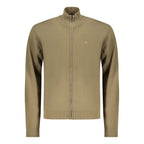 Men's green Napapijri cotton cardigan with front button closure and ribbed cuffs, casual and comfortable for everyday wear.