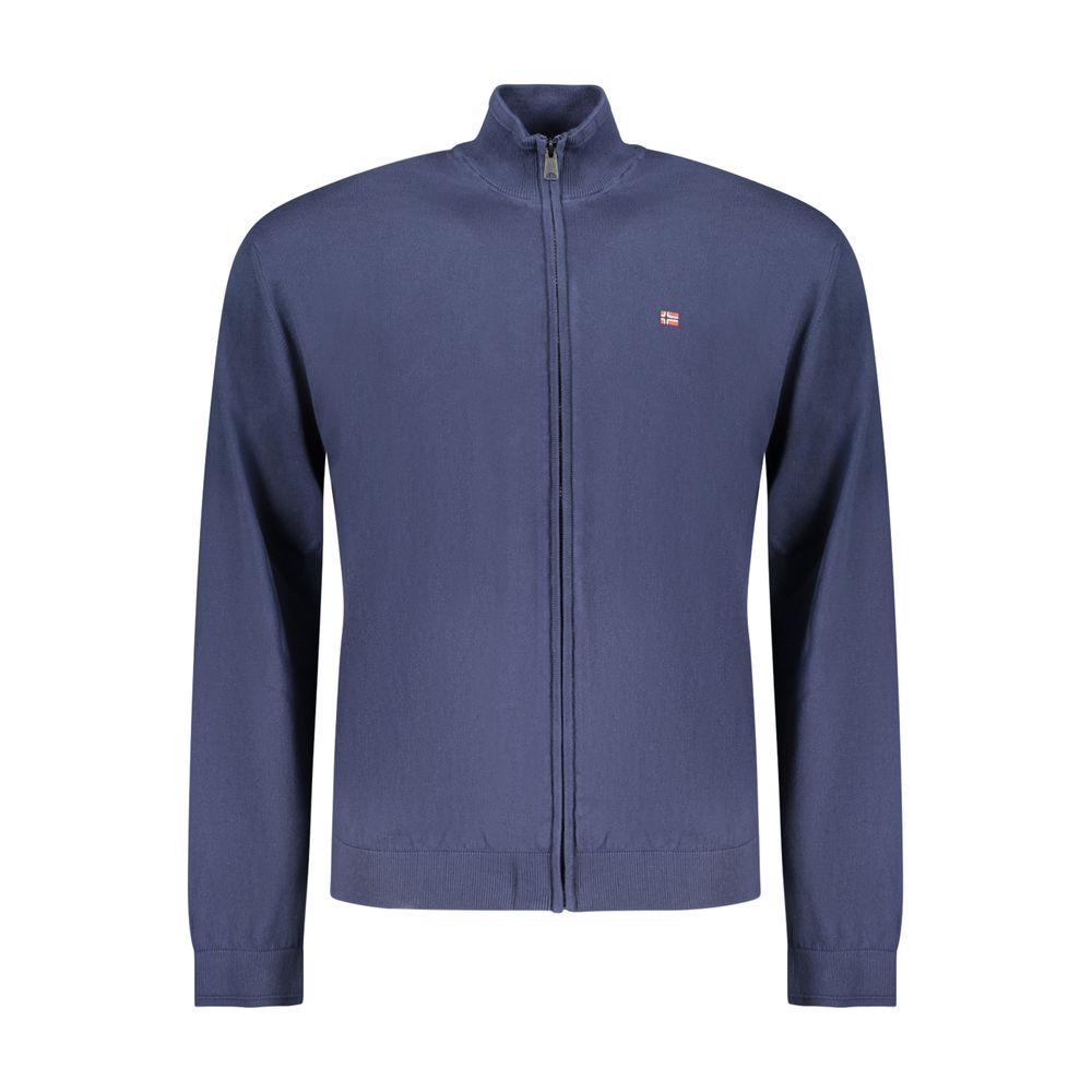 Napapijri blue cotton men's cardigan with button-up front and ribbed cuffs, stylish and comfortable for casual wear.
