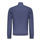 Napapijri blue cotton men's cardigan with a button-up front and ribbed cuffs, displayed on a neutral background.