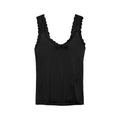 Black Vero Moda viscose tank top displayed on a hanger, sleeveless and lightweight for casual wear.