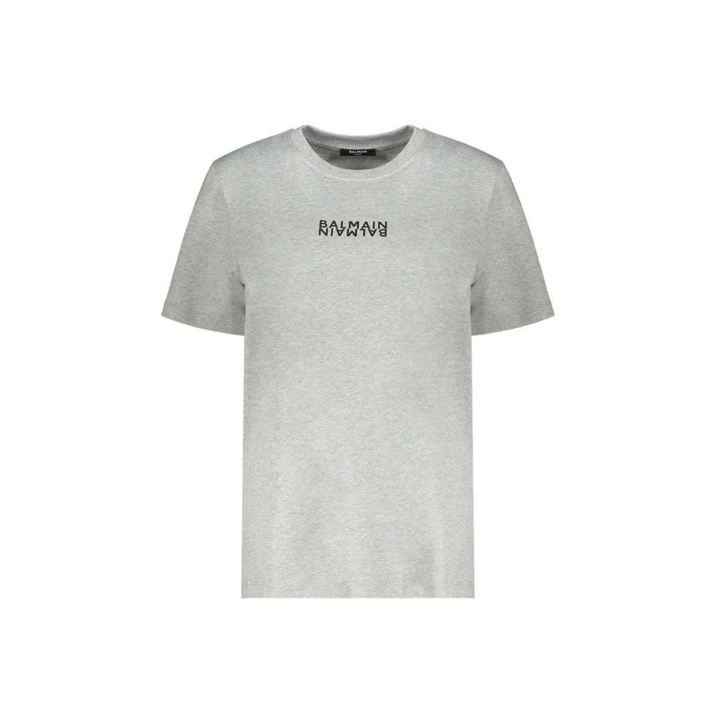 Gray cotton T-shirt by Balmain featuring a classic crew neck and minimalist design, perfect for casual wear.