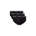 Black Calvin Klein Underwear briefs made from recycled polyester, featuring a comfortable fit and iconic logo waistband.