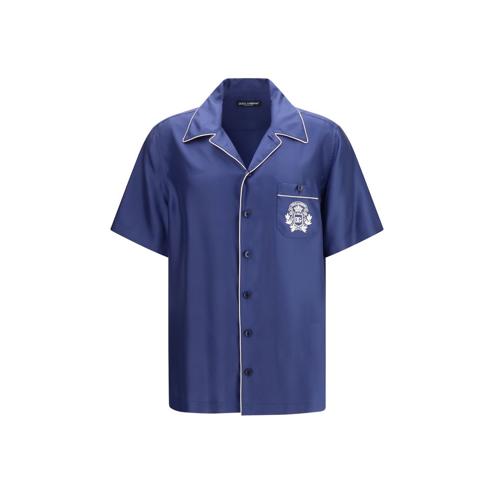 Dolce & Gabbana Blue Silk Shortsleeve Shirt Dolce & Gabbana