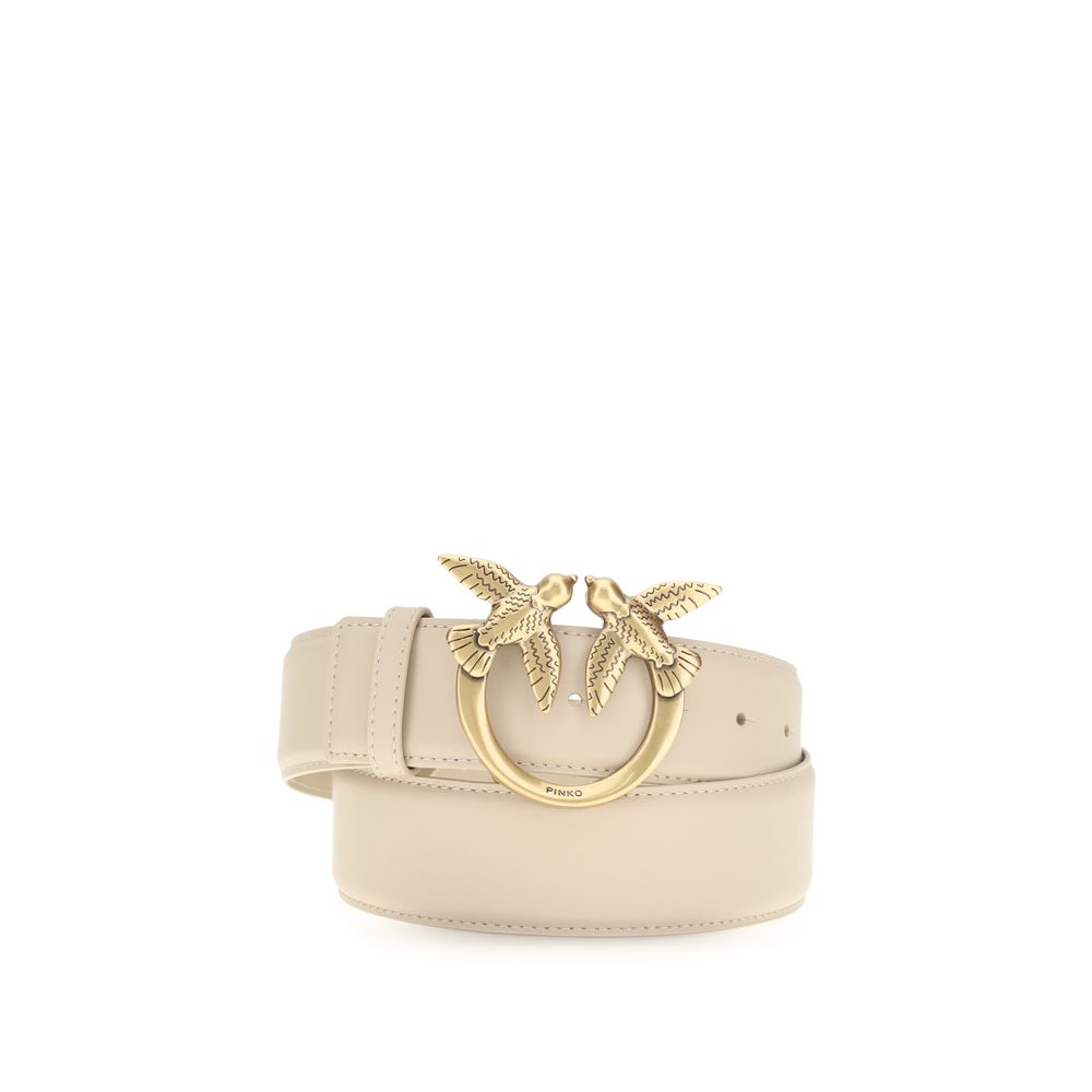 PINKO Beige Calf Leather Bos Taurus Regular Belt PINKO