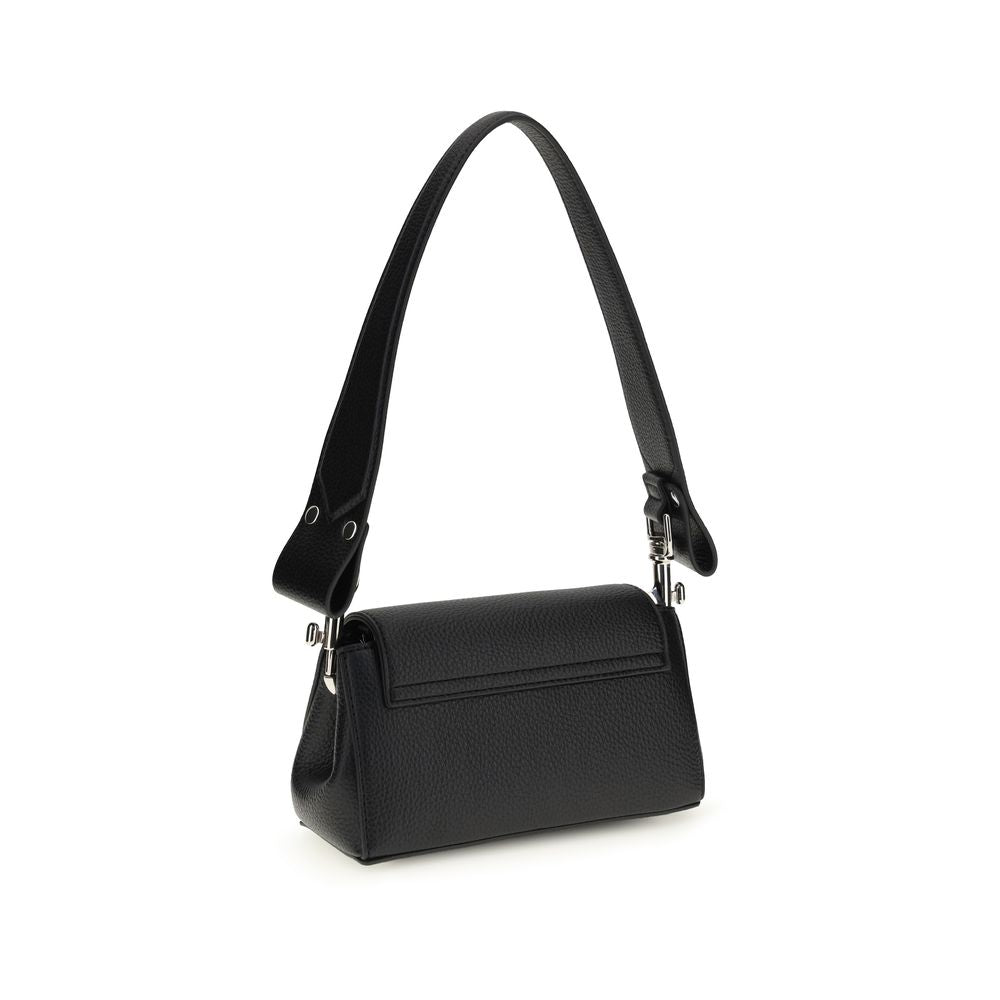 Black Vivienne Westwood polyurethane shoulder bag with signature orb logo and adjustable strap, stylish and contemporary accessory.