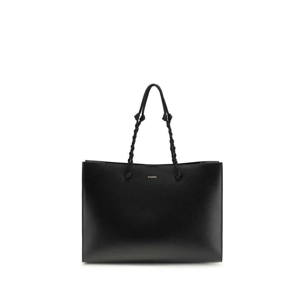 Jil Sander Black Calf Leather Bos Taurus Shoulder Bag with sleek design and minimalist style, featuring a structured shape and elegant finish.
