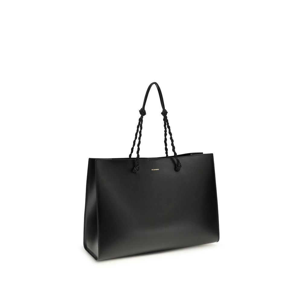 Jil Sander black calf leather Bos Taurus shoulder bag with sleek design and subtle branding.