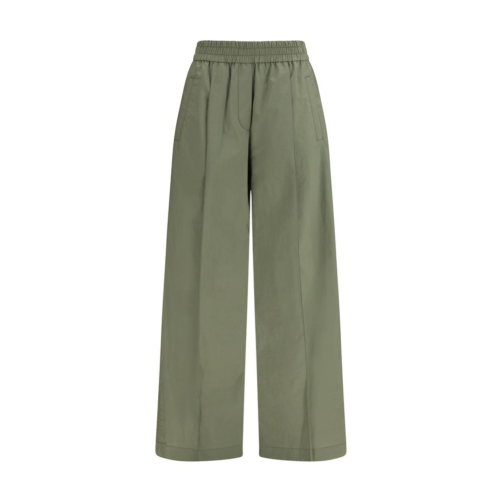 Brunello Cucinelli bicolor cotton casual pants with a relaxed fit and stylish design, shown on a model.