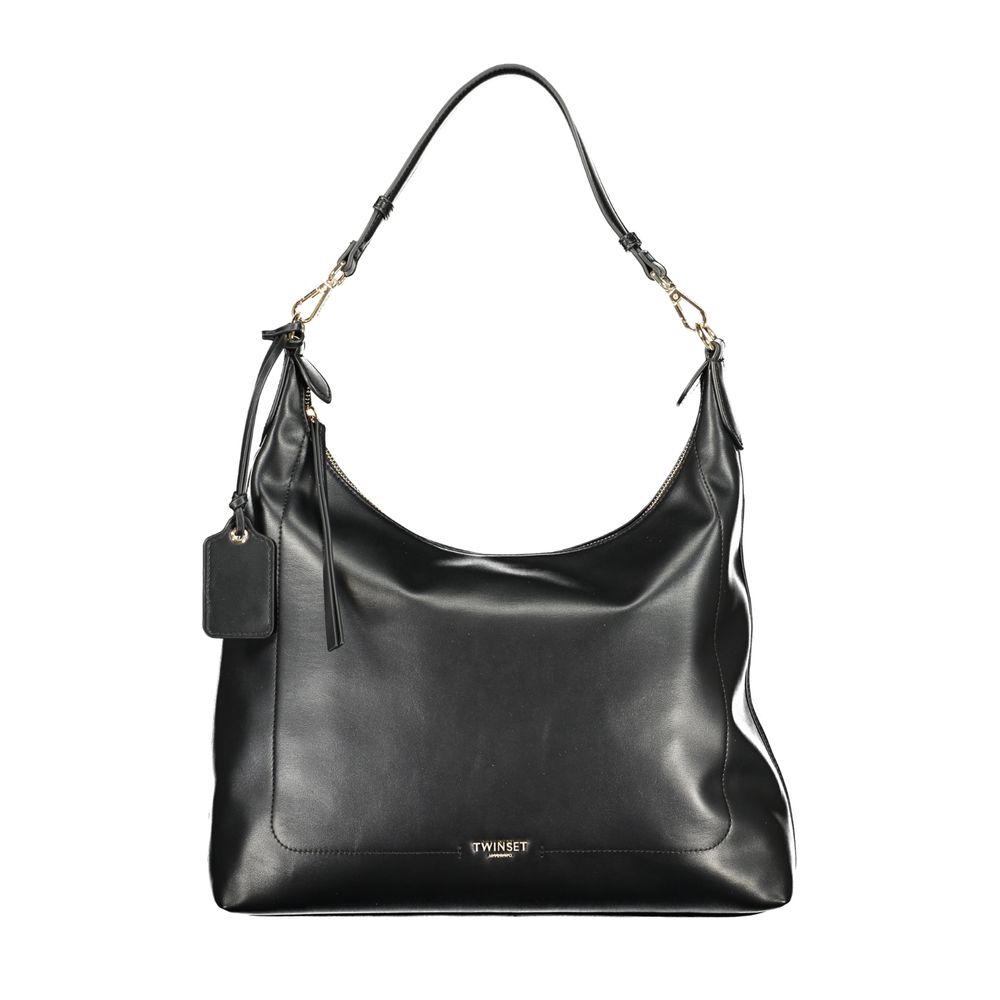 Twinset Nero poliuretano women’s hobo bag with a slouchy silhouette and shoulder strap, showcasing a stylish, textured design.