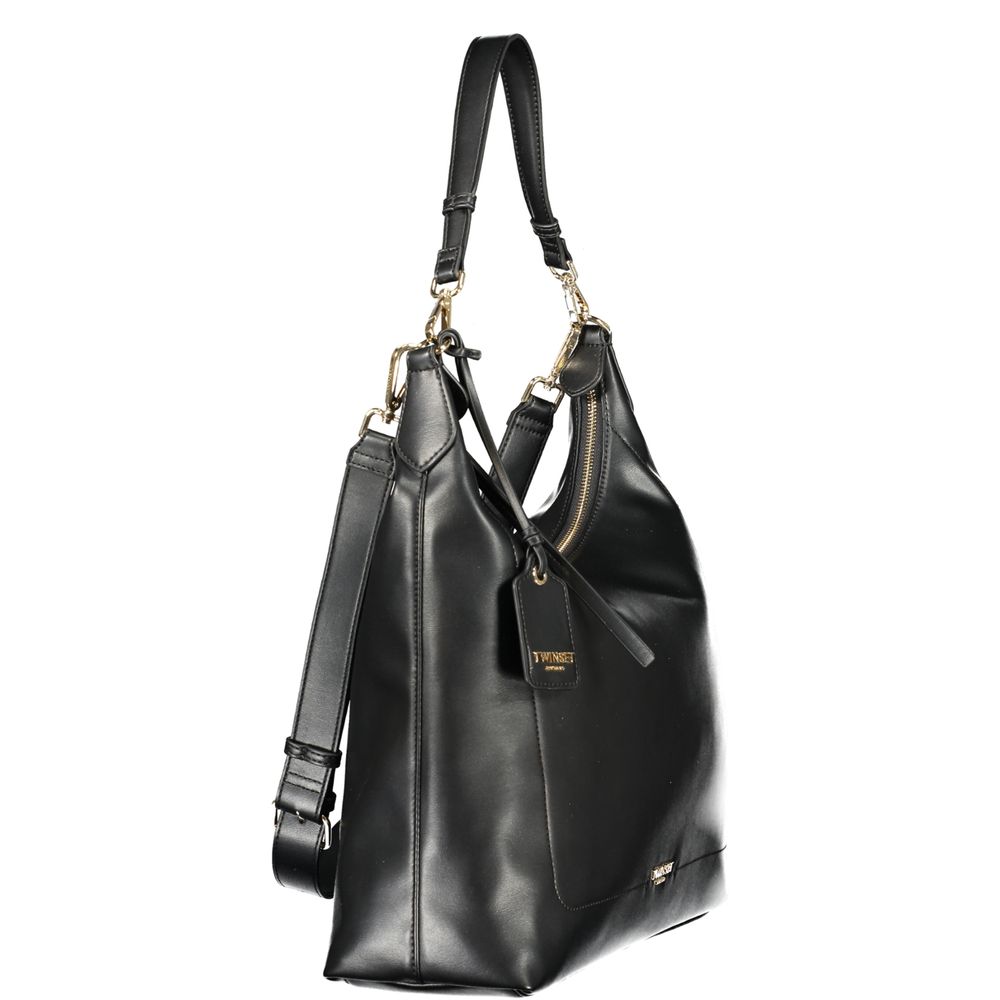 Twinset Nero poliuretano women’s hobo bag with a slouchy design and shoulder strap, featuring a sleek black finish.