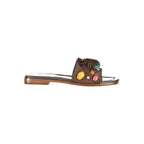 Brown leather women's slippers by Twinset featuring a comfortable slip-on design and stylish finish.