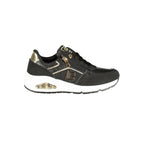 Black polyester women's sneaker by Laura Biagiotti with sleek design and comfortable fit, suitable for casual and athletic wear.