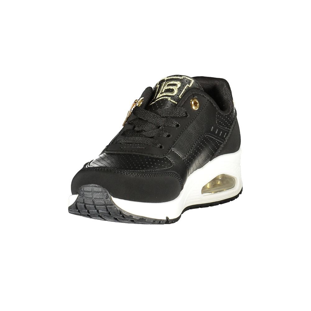Black polyester women's sneaker by Laura Biagiotti with stylish design and comfortable fit, perfect for casual wear.