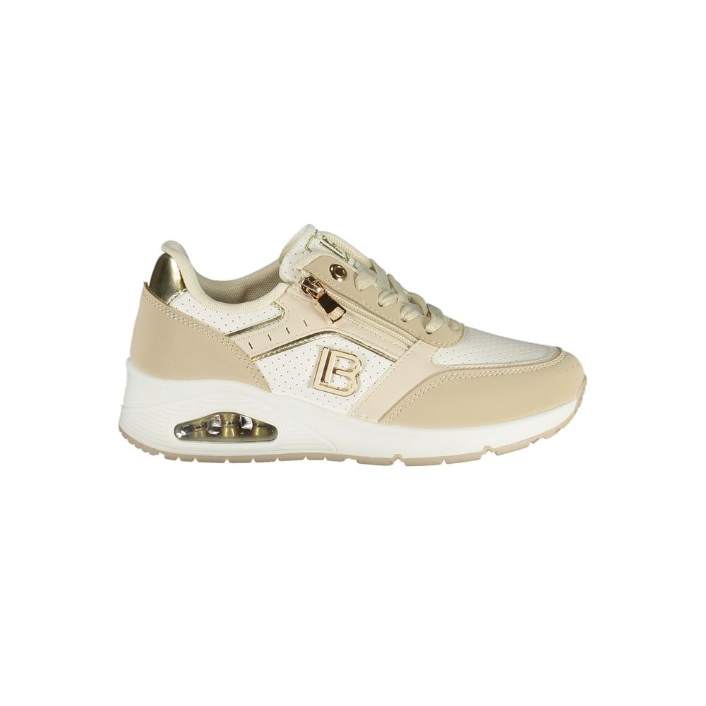 Laura Biagiotti beige polyurethane women’s sneaker with white sole and subtle branding, stylish casual footwear.