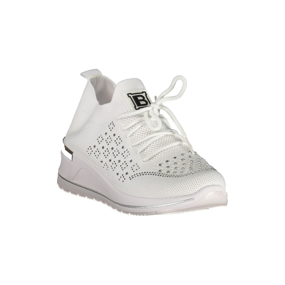 Laura Biagiotti Bianco polyester women's sneakers featuring a sleek design and comfortable fit.