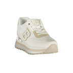 White Laura Biagiotti women's polyurethane sneakers with sleek design and comfortable athletic style.