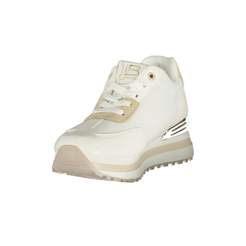Laura Biagiotti white polyurethane women's sneaker with sleek design and comfortable fit, shown from a side view.