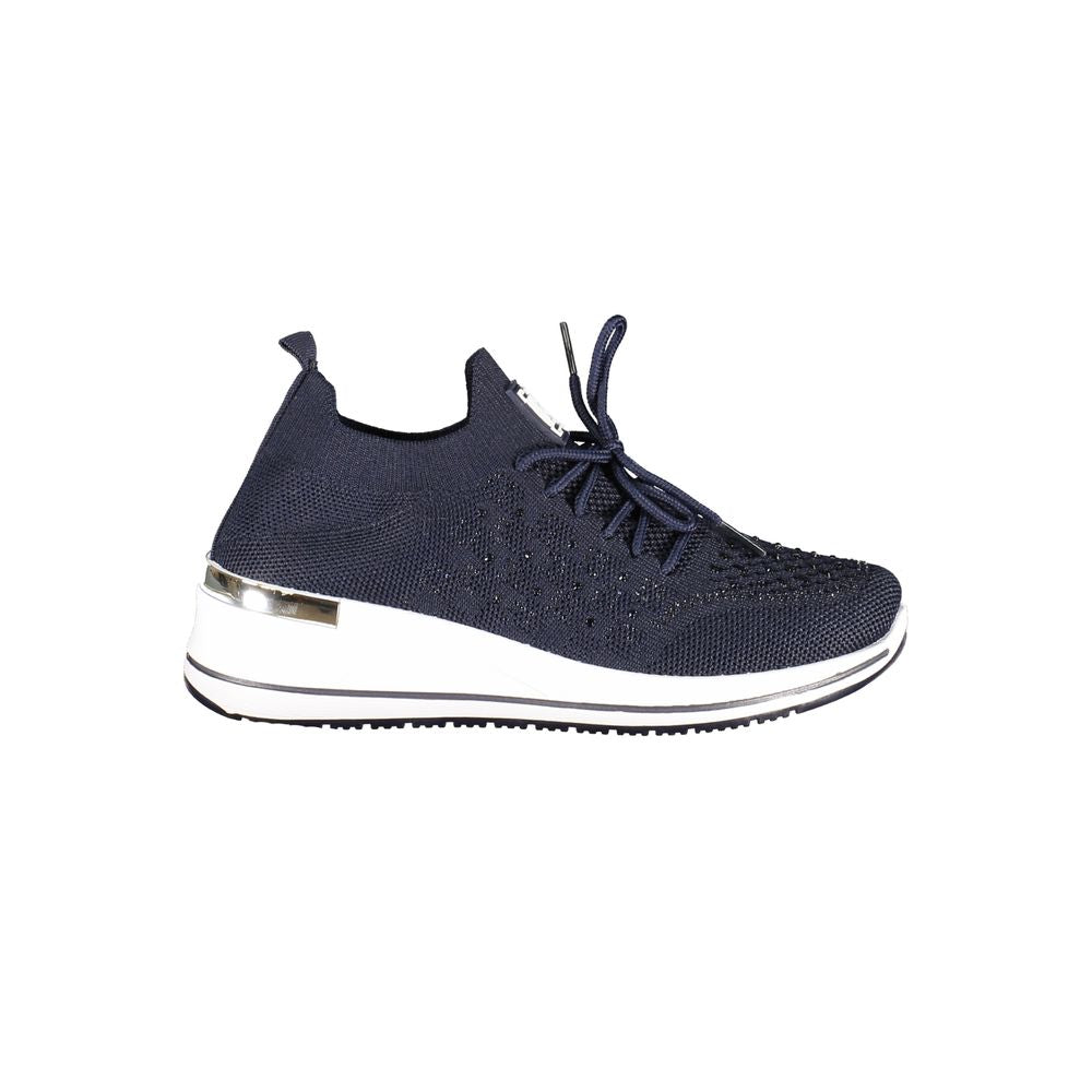 Blue Laura Biagiotti women’s polyester sneaker with white sole and laces, casual athletic footwear for everyday wear.