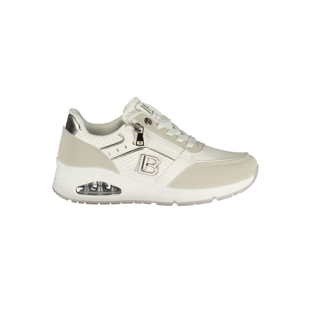 Laura Biagiotti Bianco polyester women's sneakers with white design and comfortable sole, stylish athletic footwear.