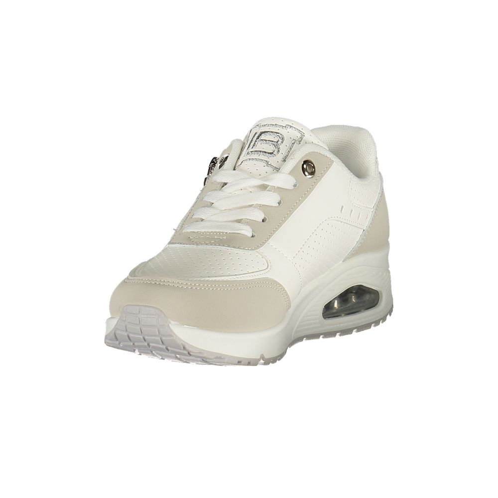 Laura Biagiotti Bianco polyester women's sneaker with white design, lace-up closure, and casual style.