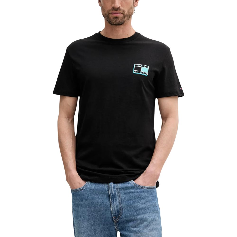 Black Tommy Hilfiger Jeans T-shirt made from recycled cotton, featuring the brand logo and a casual fit.