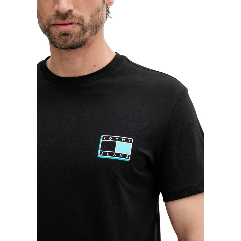 Tommy Hilfiger Jeans black recycled cotton T-shirt with classic crew neck and logo detail, casual and eco-friendly fashion.
