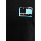 Black Tommy Hilfiger Jeans recycled cotton T-shirt with the brand logo on the front, displayed on a plain background.