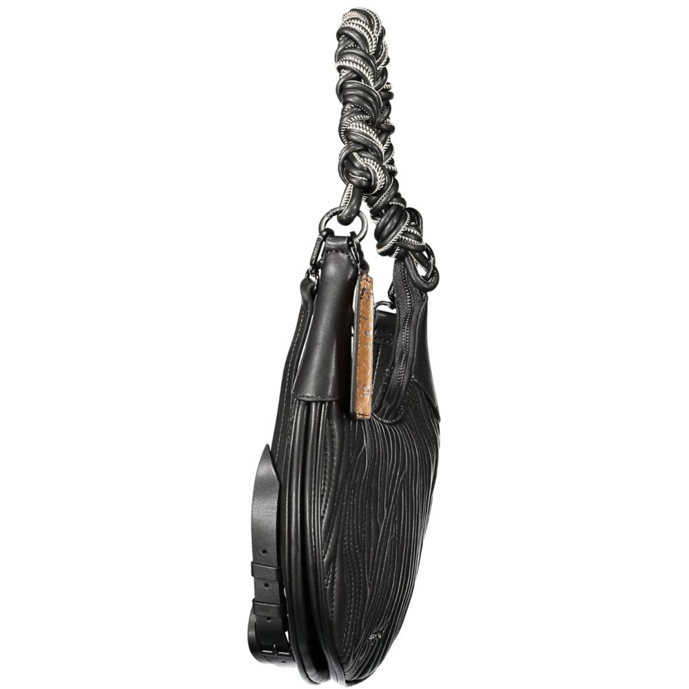 Desigual Nero Poliuretano woman bag featuring sleek black polyurethane material and stylish design.