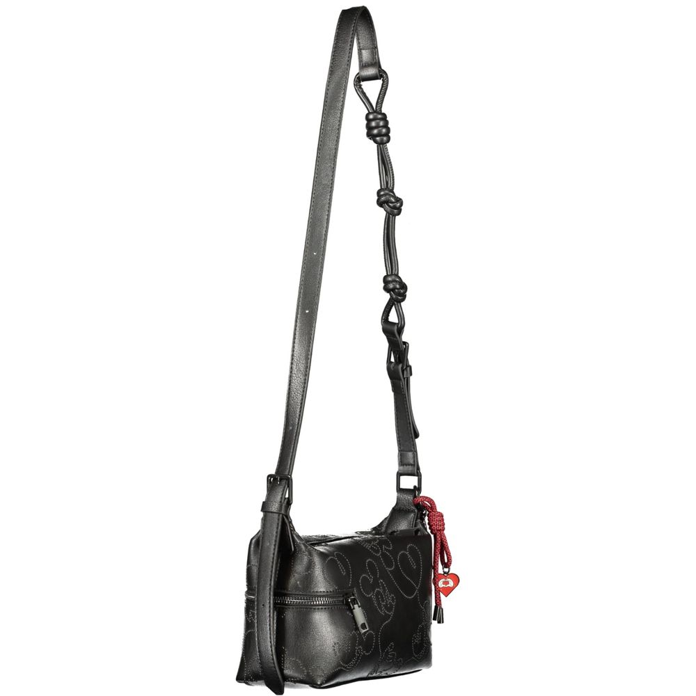 Desigual black polyurethane women's handbag with stylish design and top handle, perfect for everyday use.