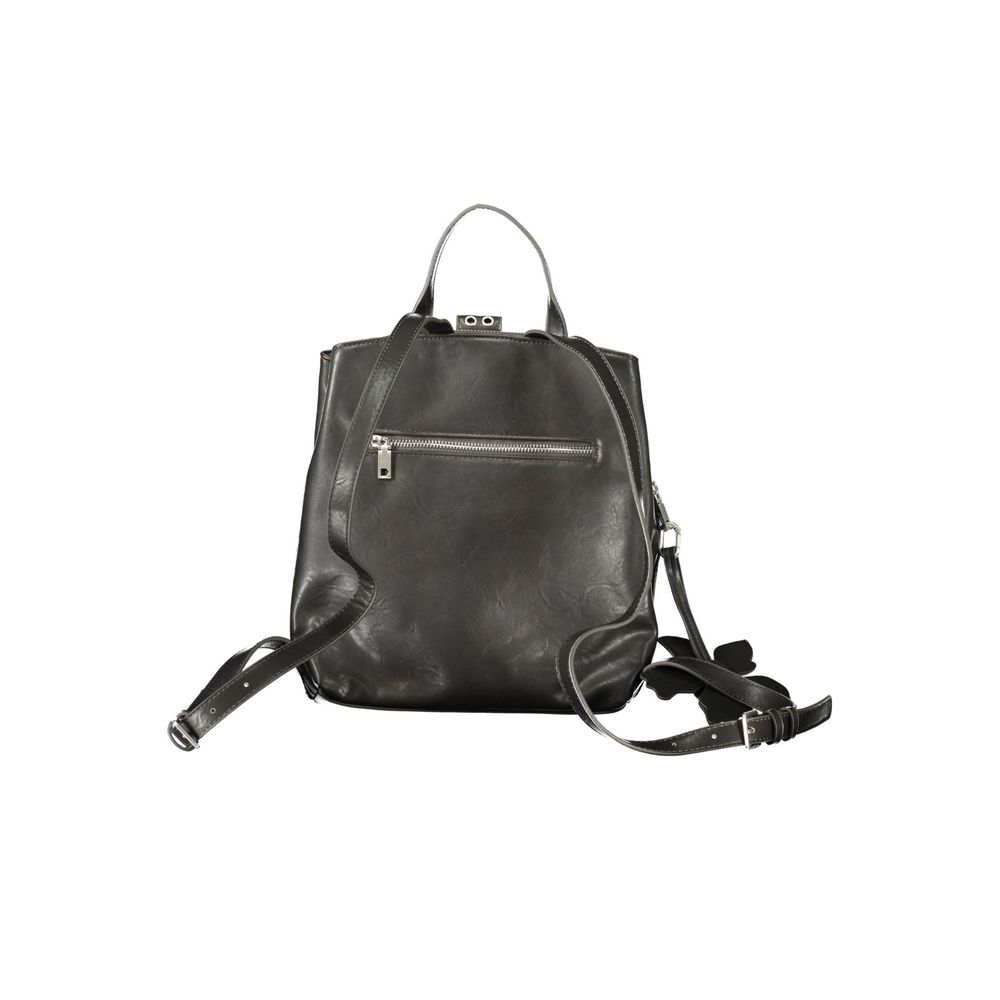 Black Desigual polyurethane women's backpack with adjustable straps and multiple compartments, stylish and functional for everyday use.